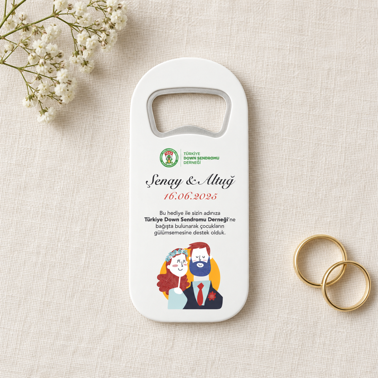 Dikey Şişe Açacaklı Buzdolabı Magneti – Nikah Hediyeliği (DK1)
