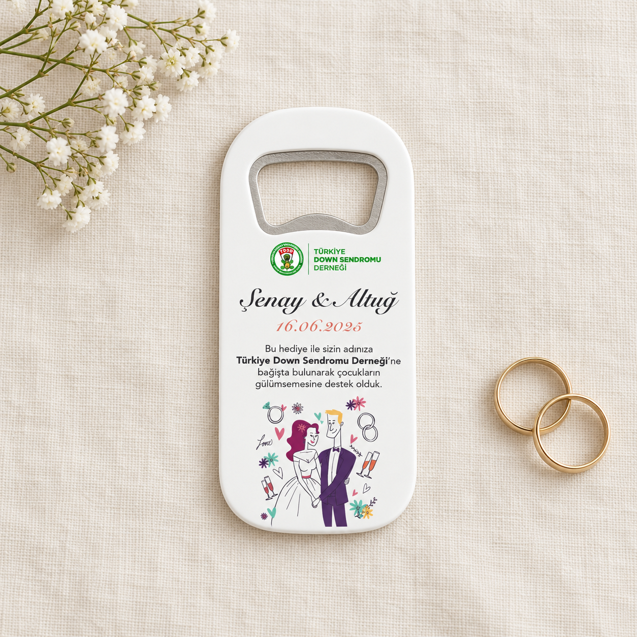 Dikey Şişe Açacaklı Buzdolabı Magneti – Nikah Hediyeliği (DK4)