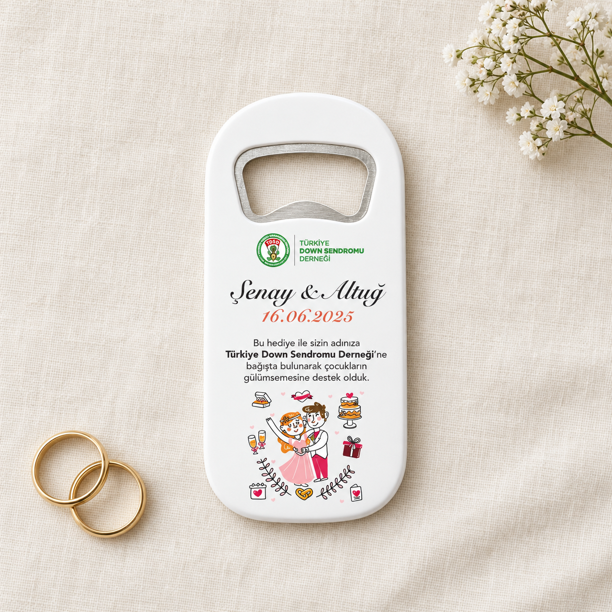 Dikey Şişe Açacaklı Buzdolabı Magneti – Nikah Hediyeliği (DK6)