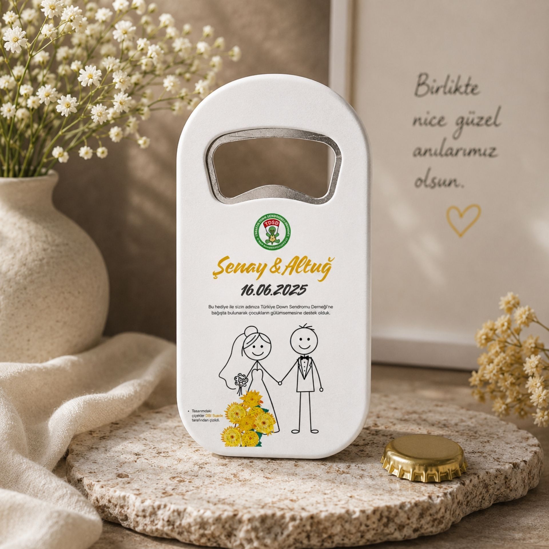 Dikey Şişe Açacaklı Buzdolabı Magneti – Nikah Hediyeliği (DK7)